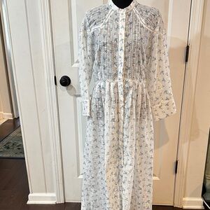 Elegant White and Blue Patterned Dress